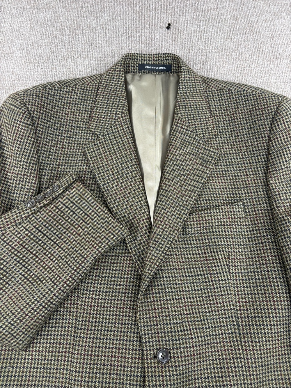 Chaps Ralph Lauren Blazer Mens 44R Tan Brown 100% Wool Houndstooth Professor